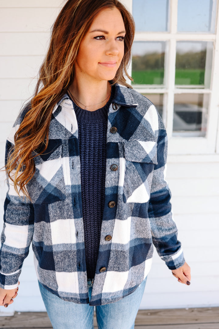 Kristin Plaid Shacket - Denim Navy