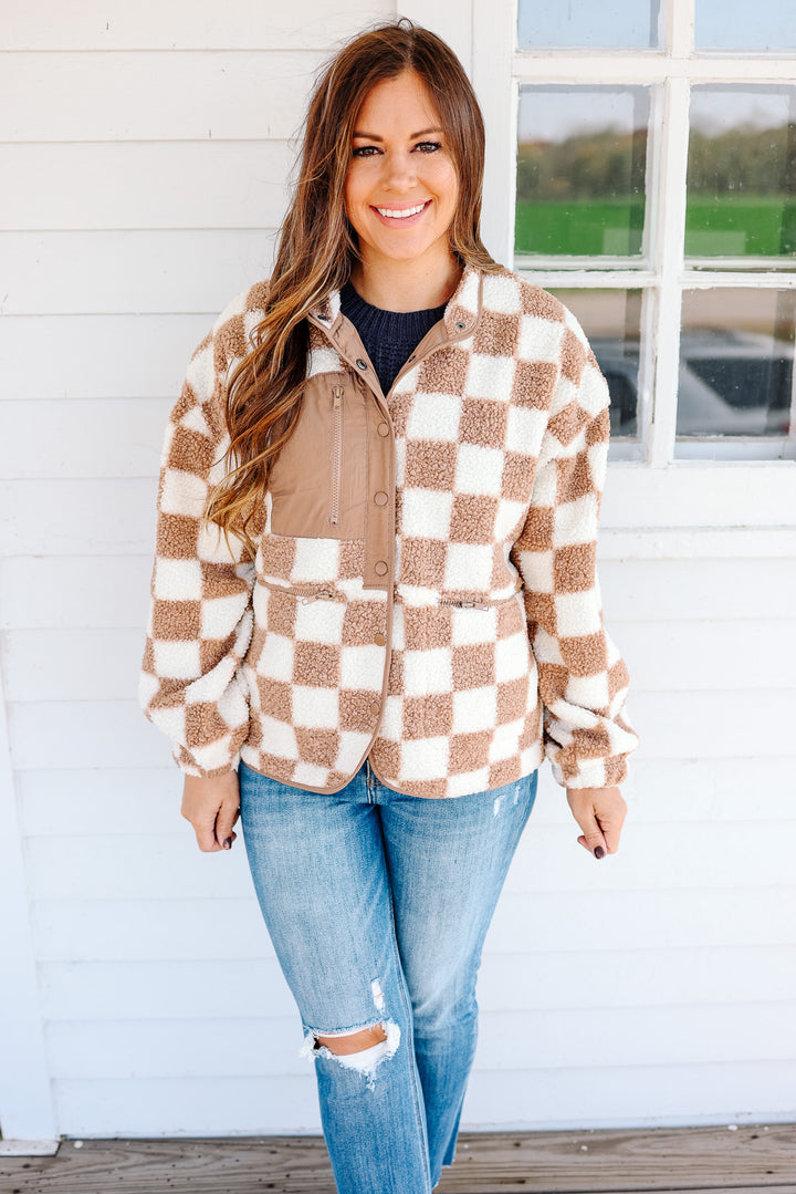 Ace Checkered Fleece Jacket - Taupe