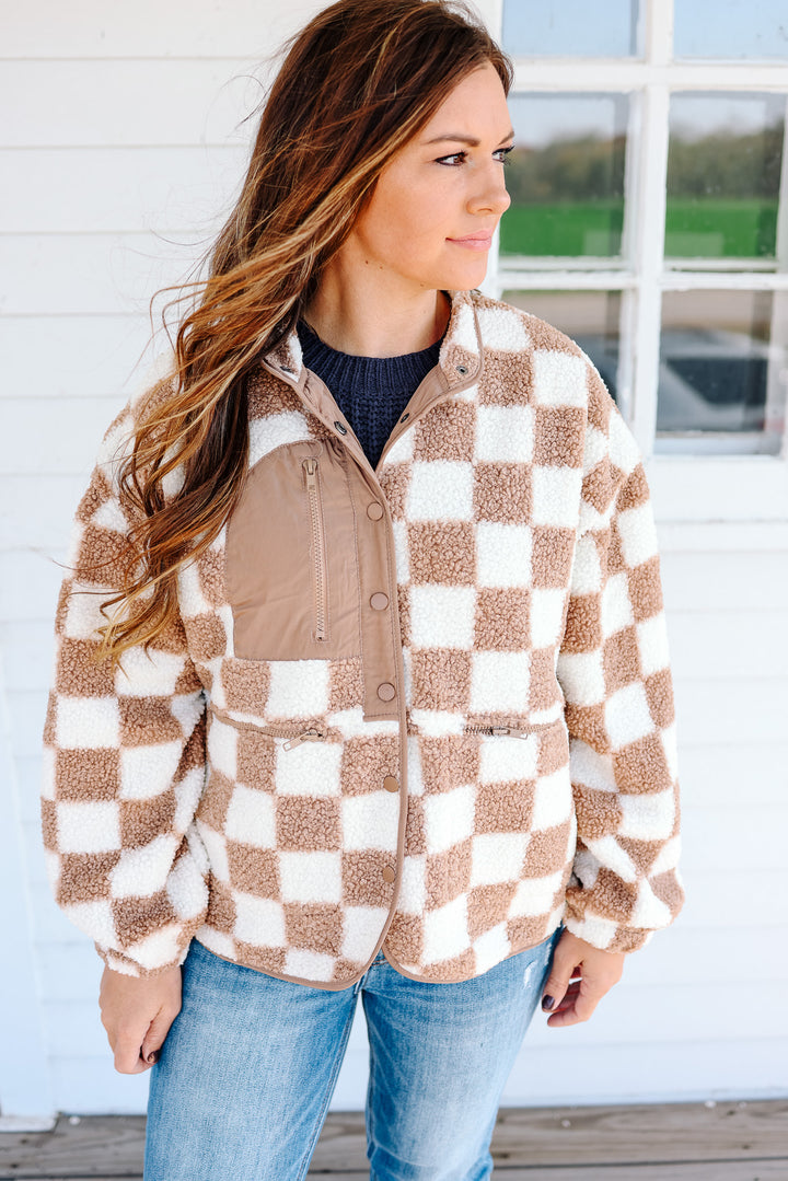 Ace Checkered Fleece Jacket - Taupe