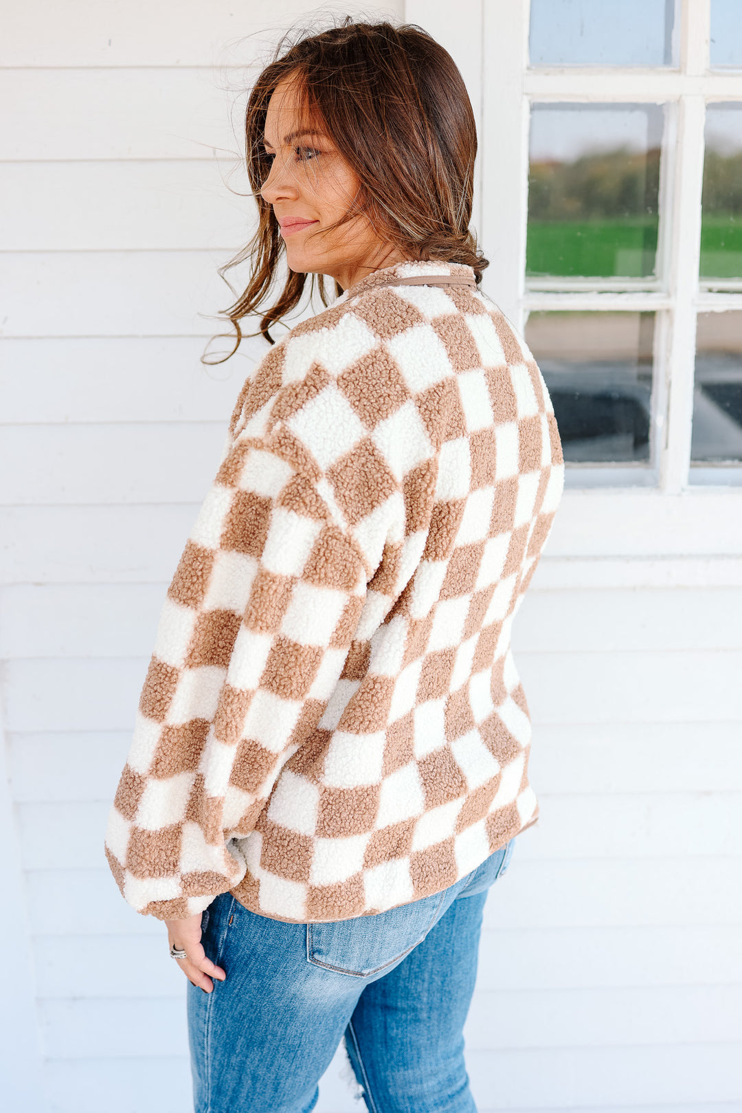 Ace Checkered Fleece Jacket - Taupe