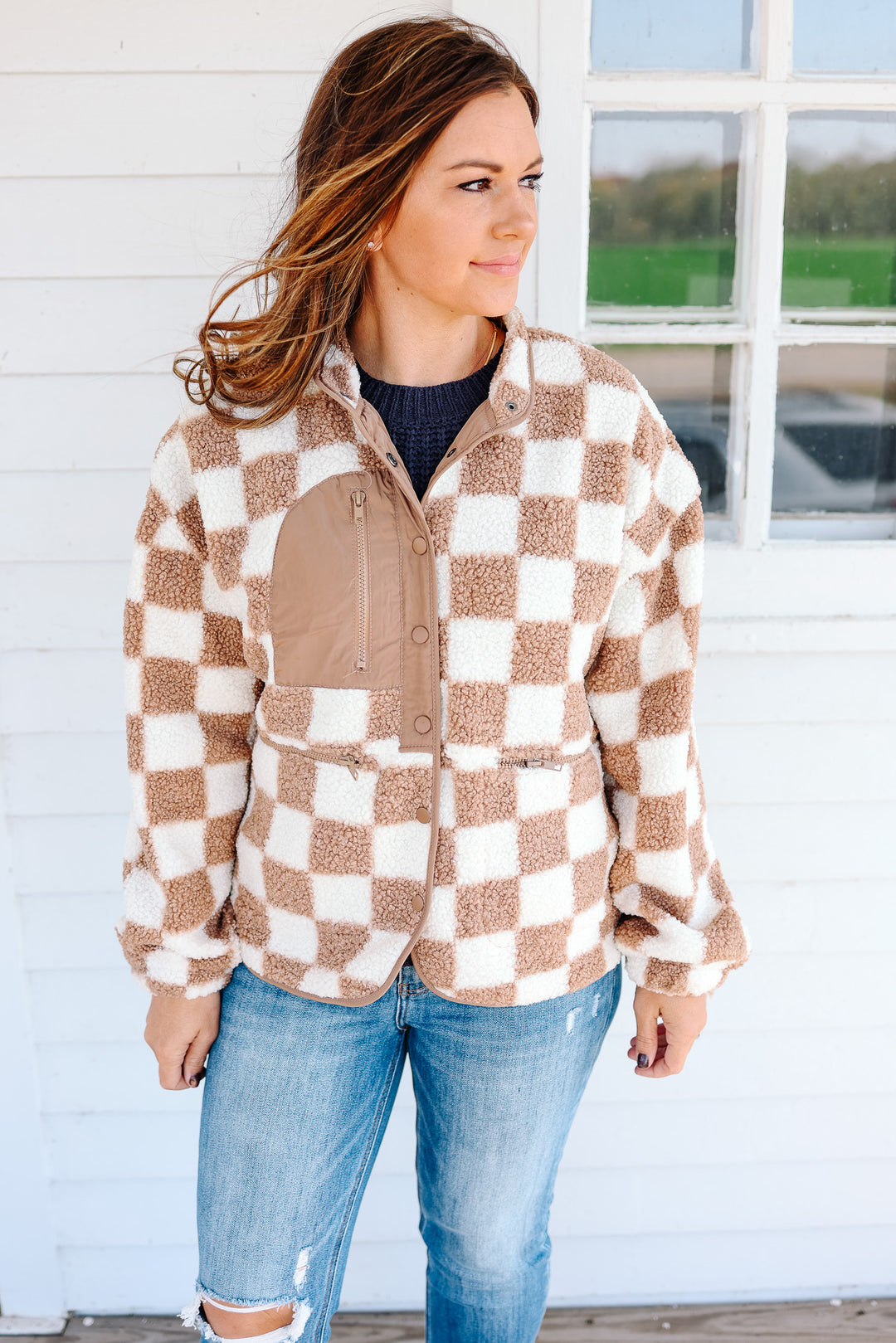 Ace Checkered Fleece Jacket - Taupe