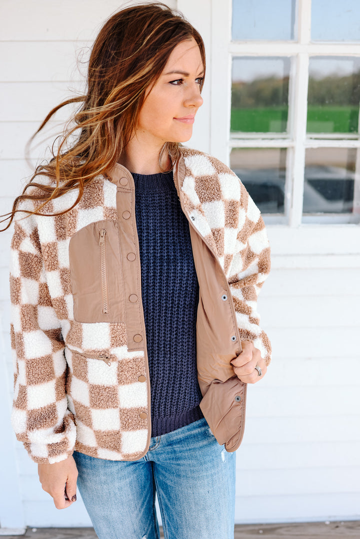 Ace Checkered Fleece Jacket - Taupe