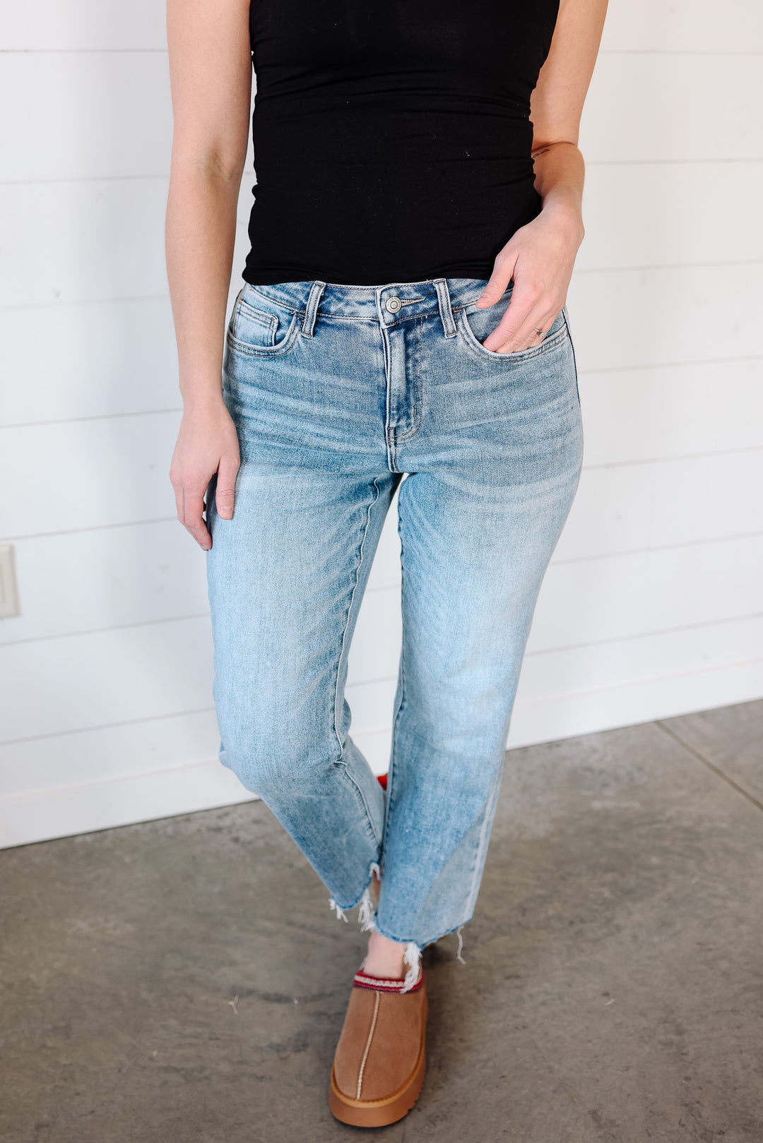 Rhett High Rise Cropped Distressed Hem Jeans