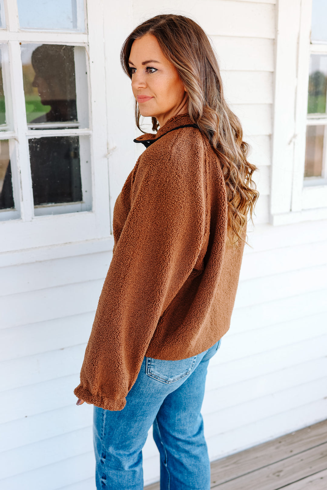 Maci Snap Button Fleece Jacket - Brown