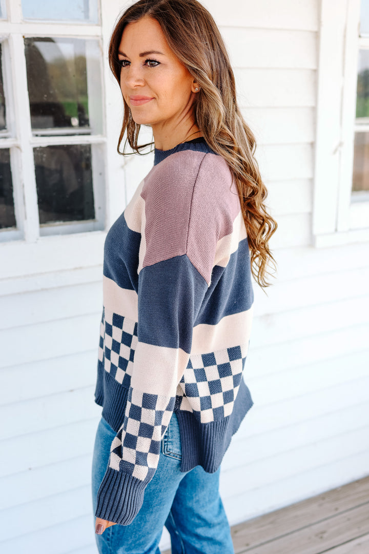 Nina Check and Stripe Mixed Sweater