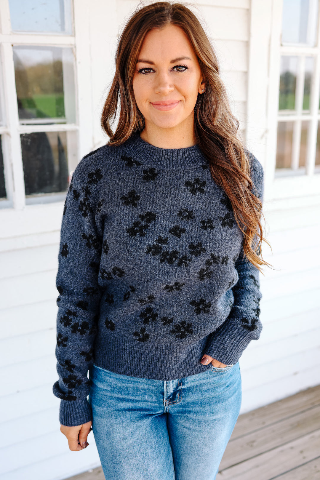 Zoe Daisy Print Sweater - Midnight