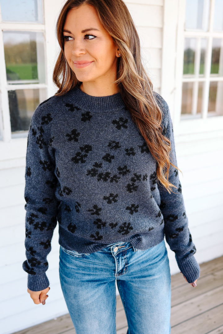 Zoe Daisy Print Sweater - Midnight