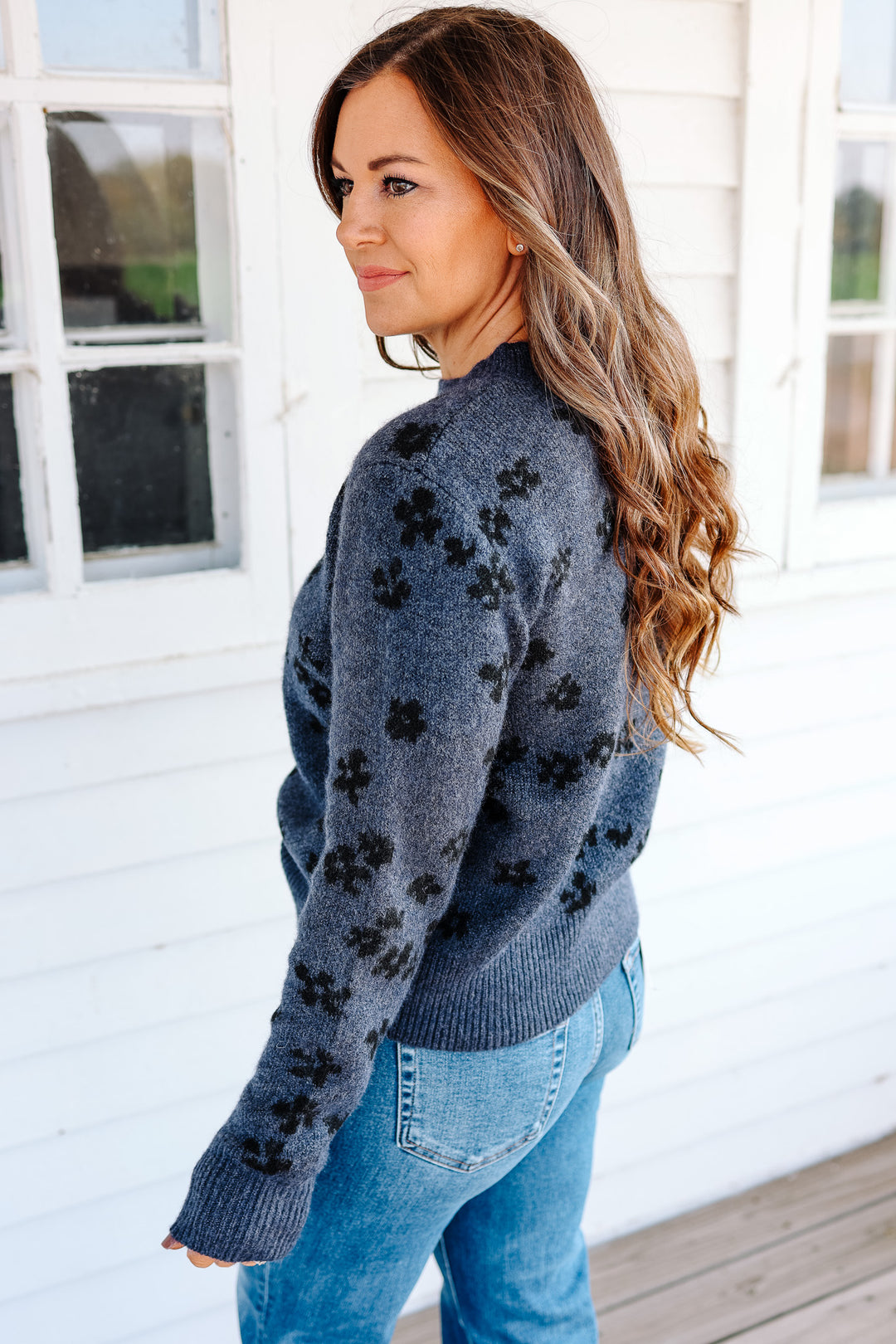 Zoe Daisy Print Sweater - Midnight