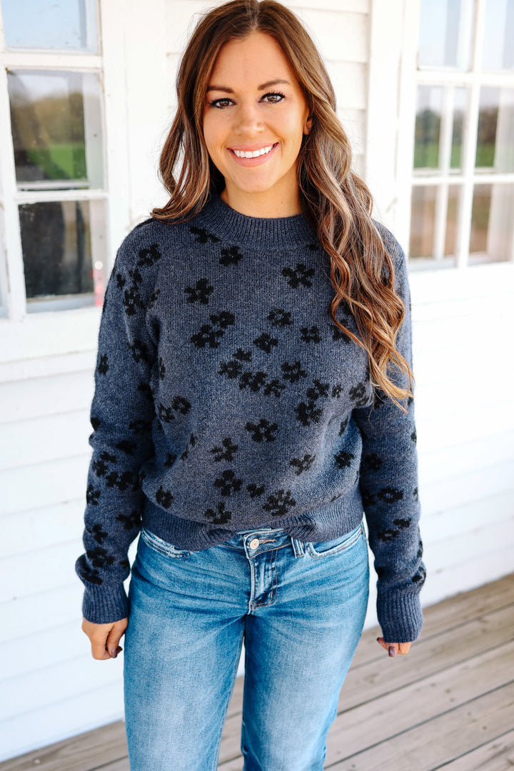 Zoe Daisy Print Sweater - Midnight