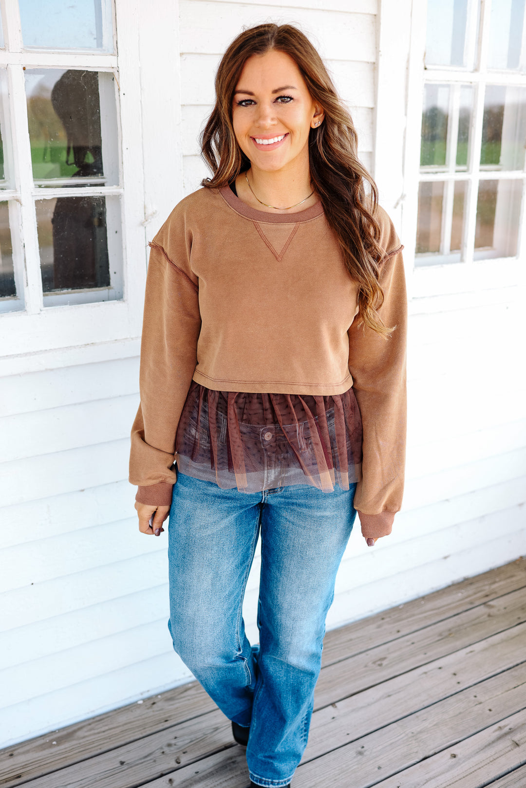 Erin Mesh Peplum Sweatshirt - Sienna