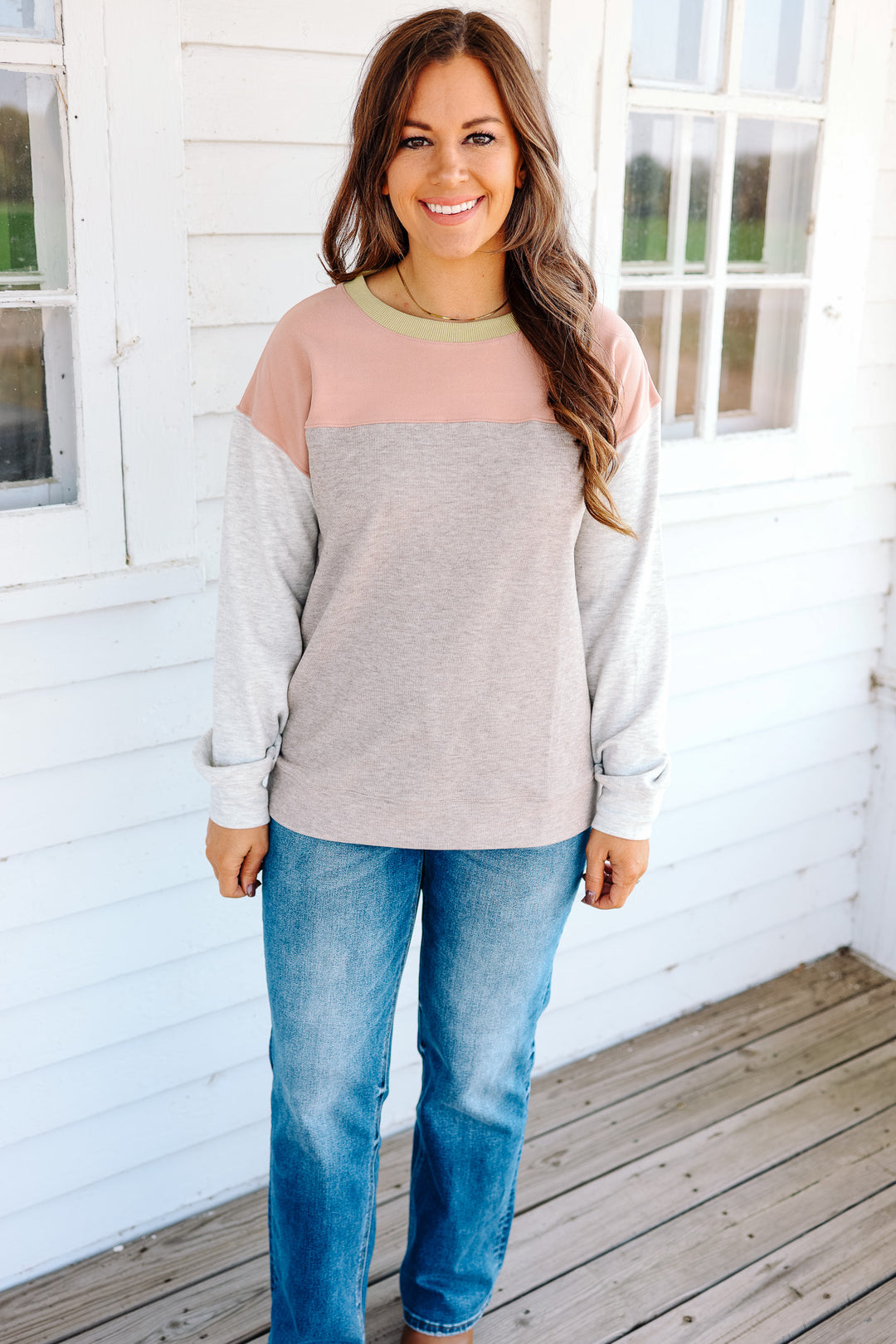 Zoey Colorblock Fleece Pullover - Mauve