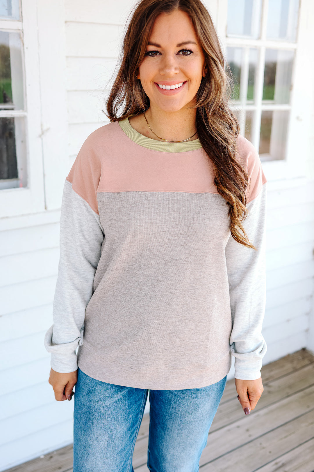 Zoey Colorblock Fleece Pullover - Mauve