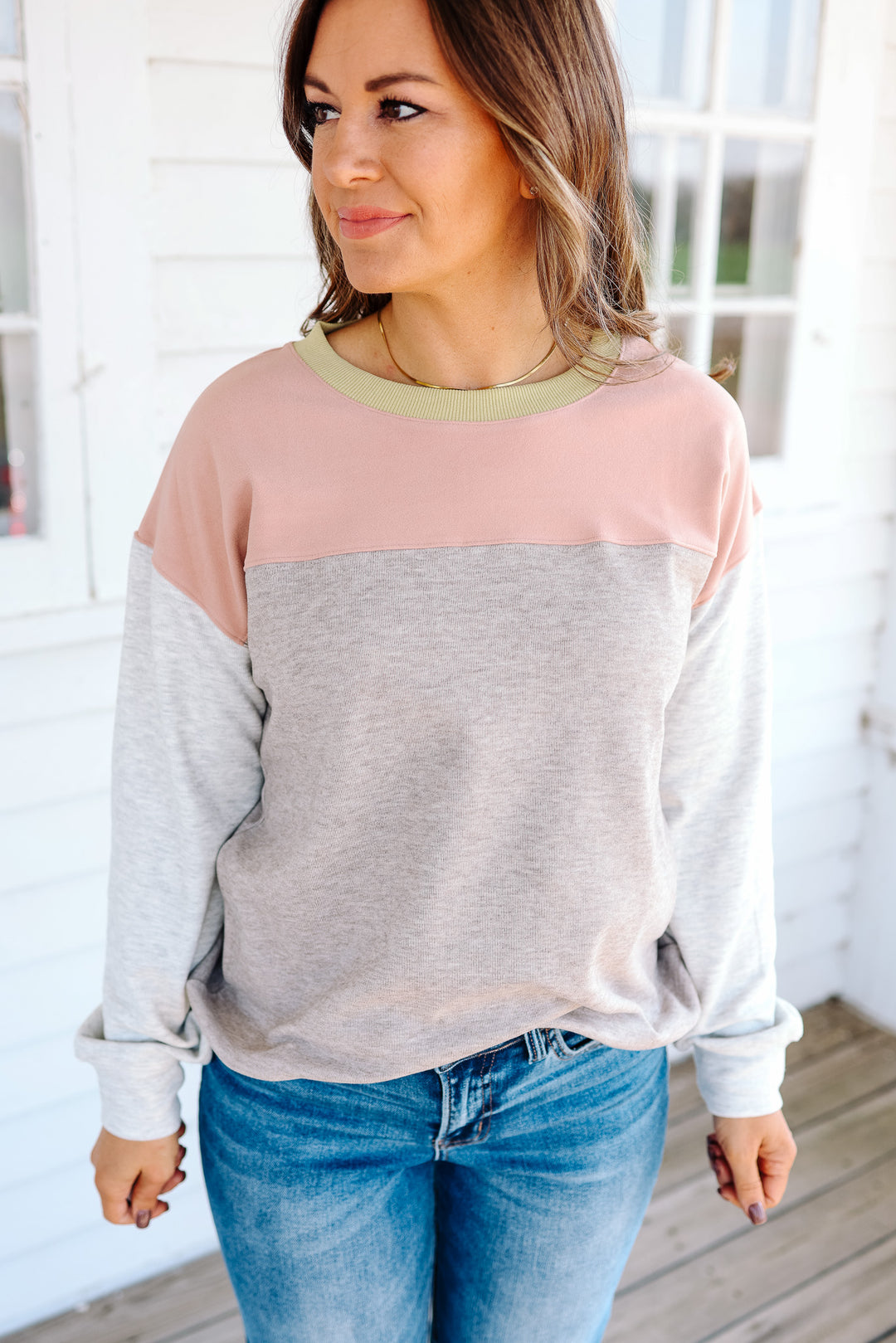 Zoey Colorblock Fleece Pullover - Mauve