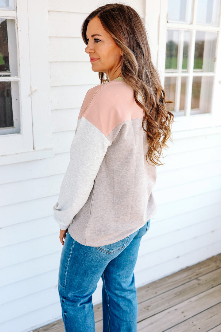 Zoey Colorblock Fleece Pullover - Mauve