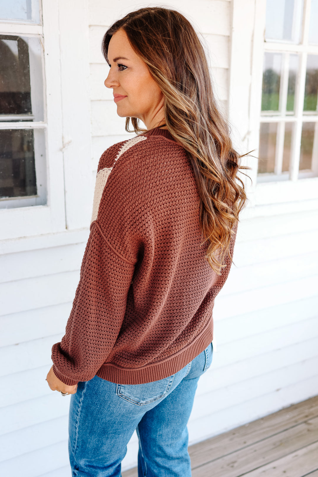 Hadley Checkered Crochet Knit Sweater