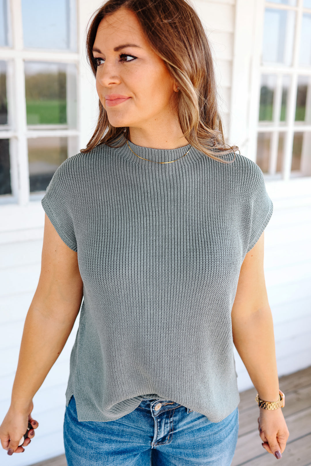 Ray Mock Neck Sweater - Green Mint