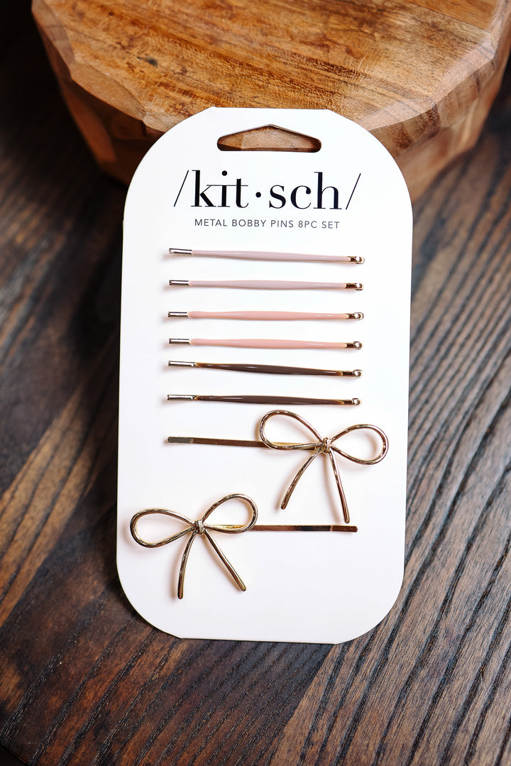 Metal Enamel Cloud & Bow Bobby Pins 8pc Set - Rosewood