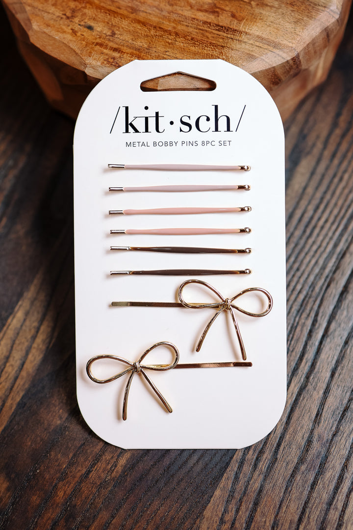 Metal Enamel Cloud & Bow Bobby Pins 8pc Set - Rosewood