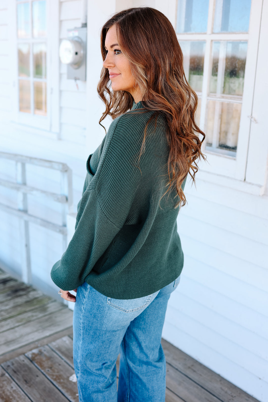 Myla Funnel Neck Ribbed Sweater - Moss Green