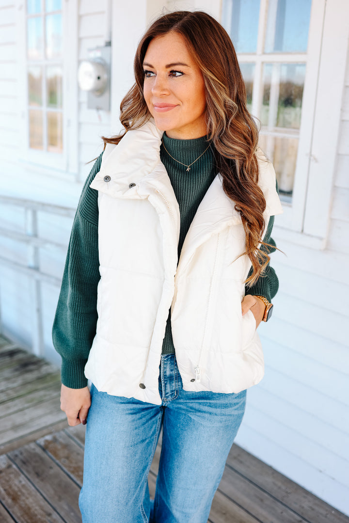 Sofia Zip Up Puffer Vest - Ivory