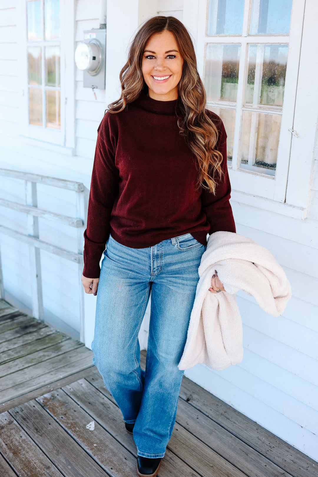 Brinley Mock Neck Sweater - Bordeaux