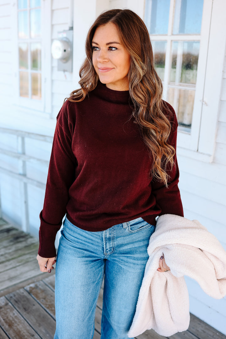 Brinley Mock Neck Sweater - Bordeaux