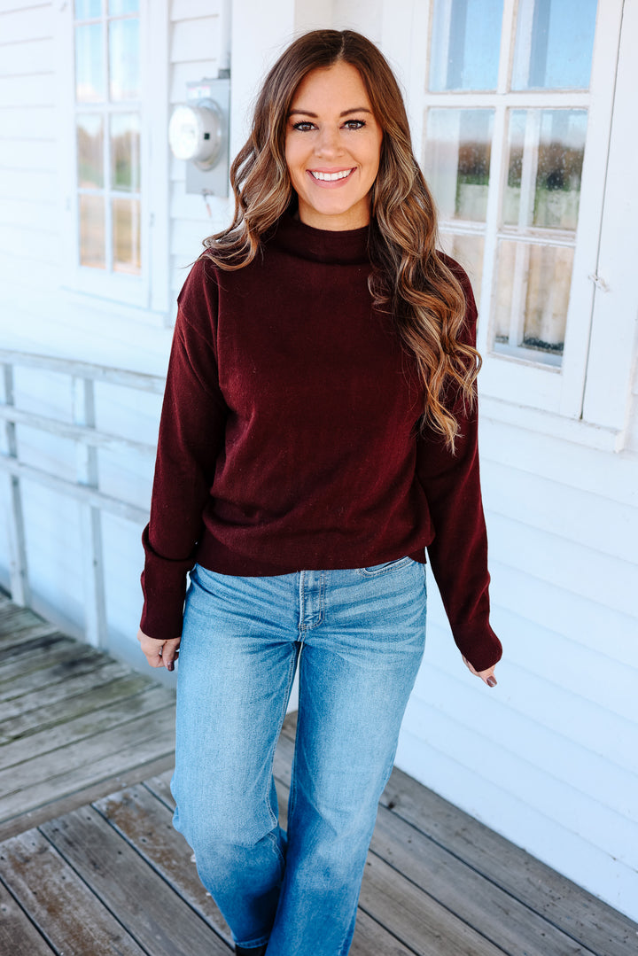 Brinley Mock Neck Sweater - Bordeaux