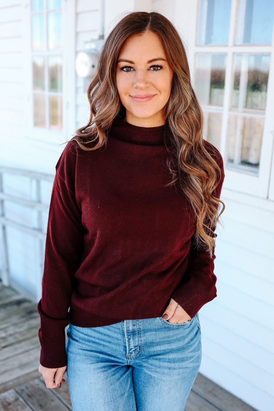 Brinley Mock Neck Sweater - Bordeaux