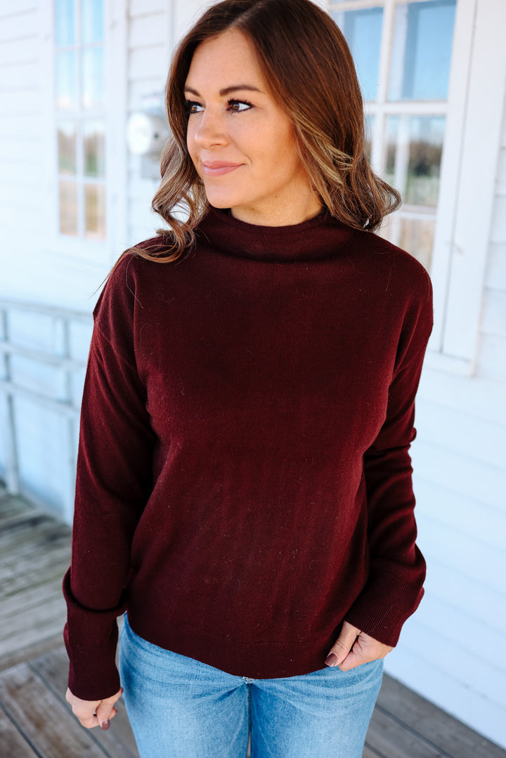 Brinley Mock Neck Sweater - Bordeaux