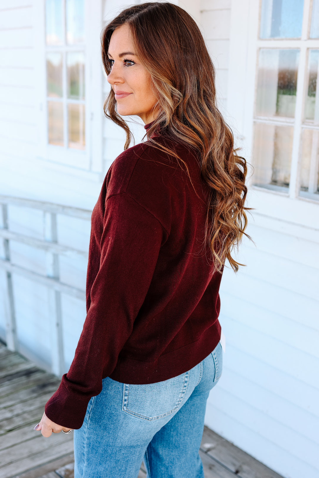 Brinley Mock Neck Sweater - Bordeaux