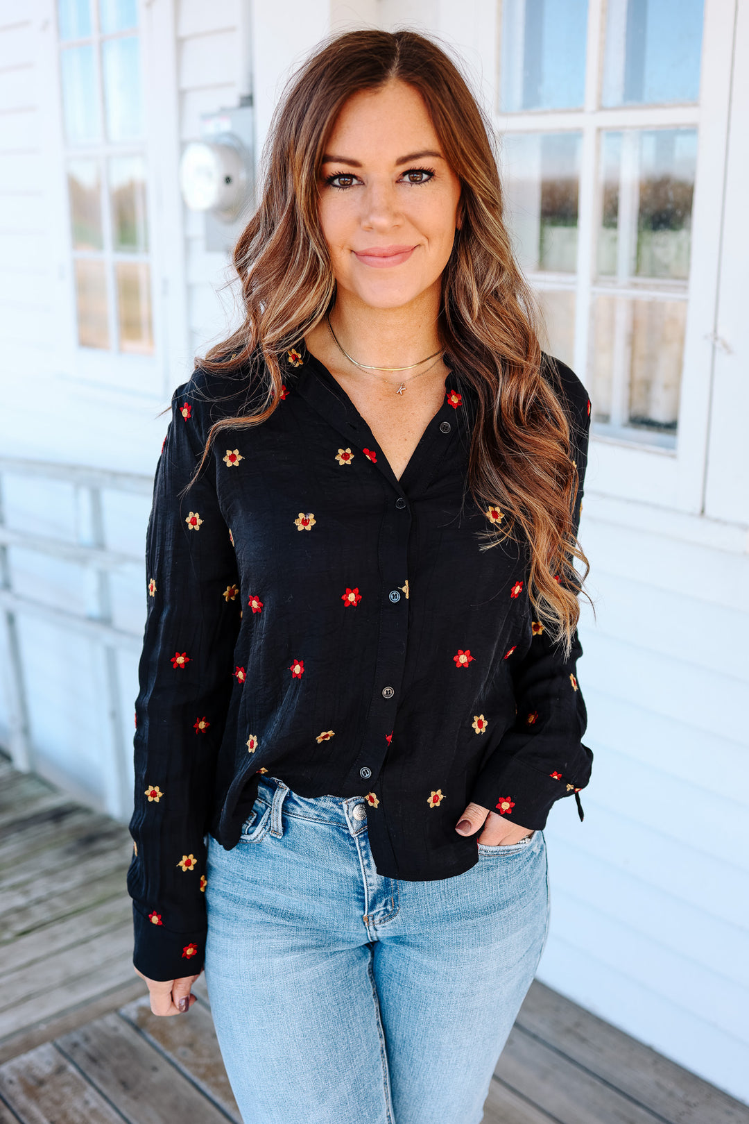 Lucy Floral Embroidered Top - Black