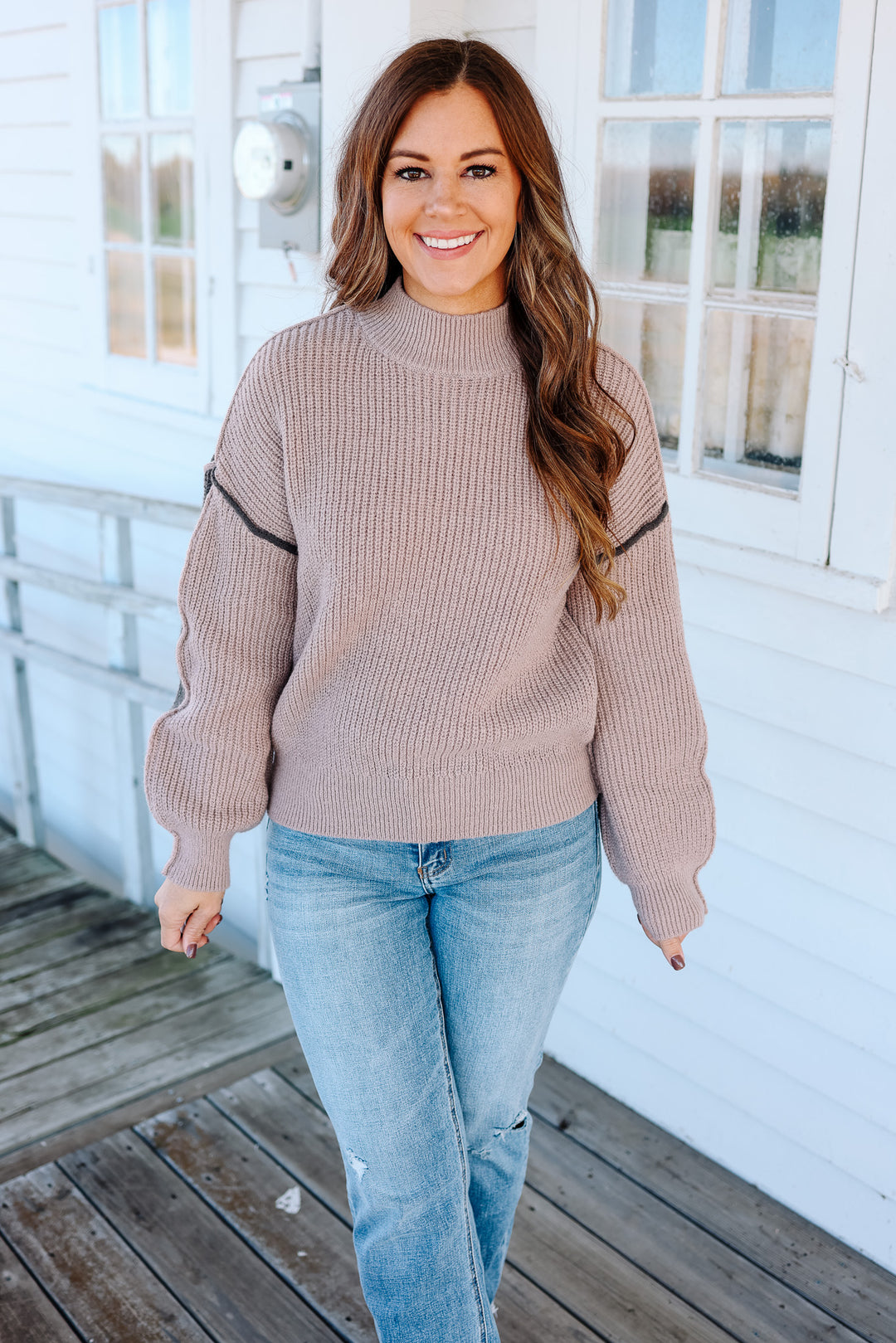 Dahlia Contrast Mockneck Sweater