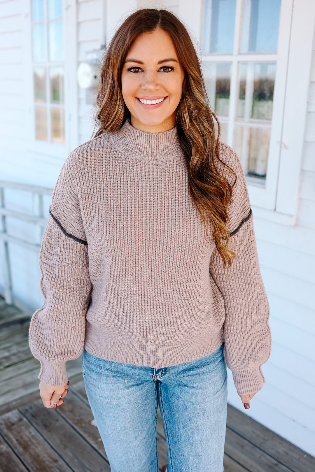 Dahlia Contrast Mockneck Sweater