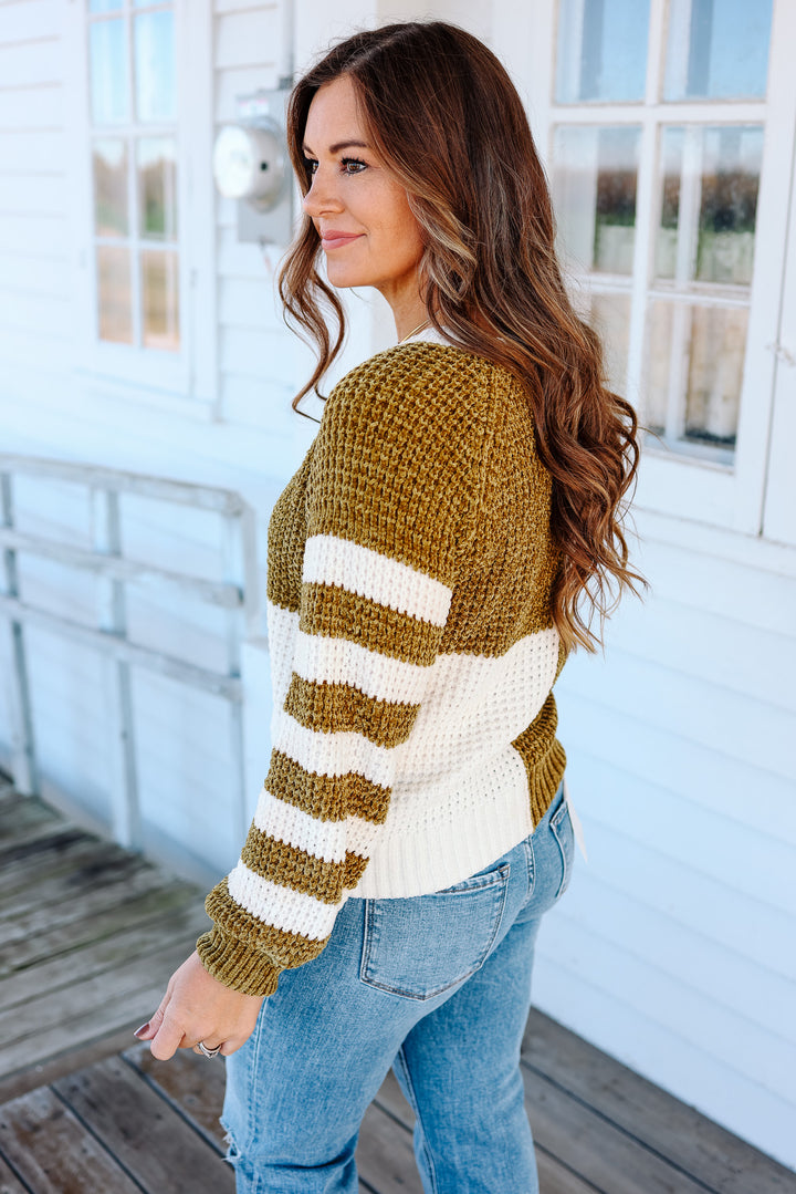 Kira Checkered Stripe Sweater - Mustard