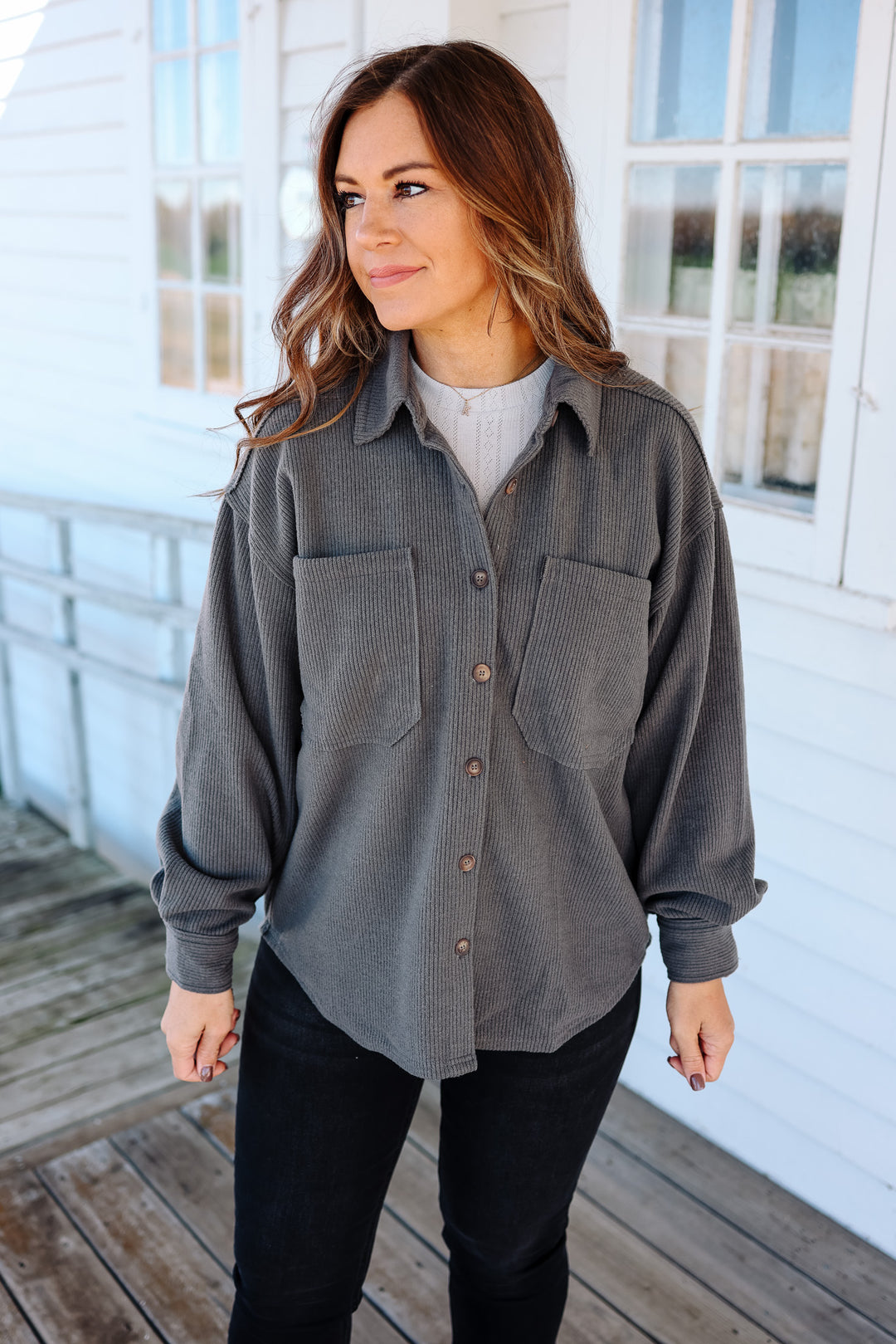 Tess Rib Knit Button Down