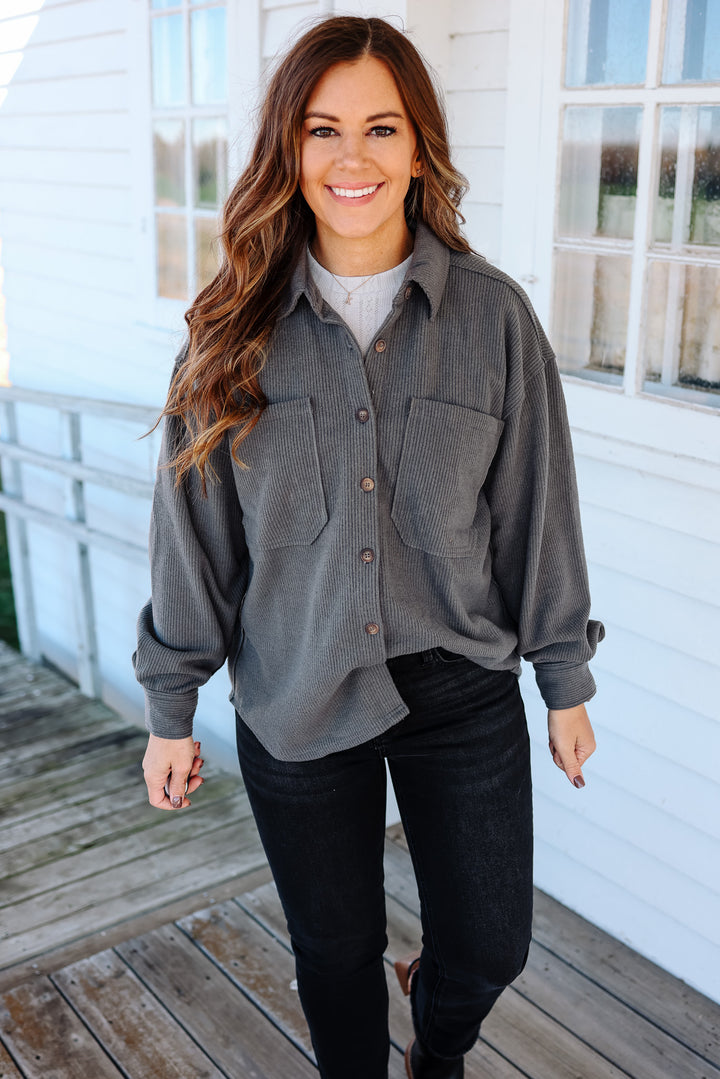 Tess Rib Knit Button Down