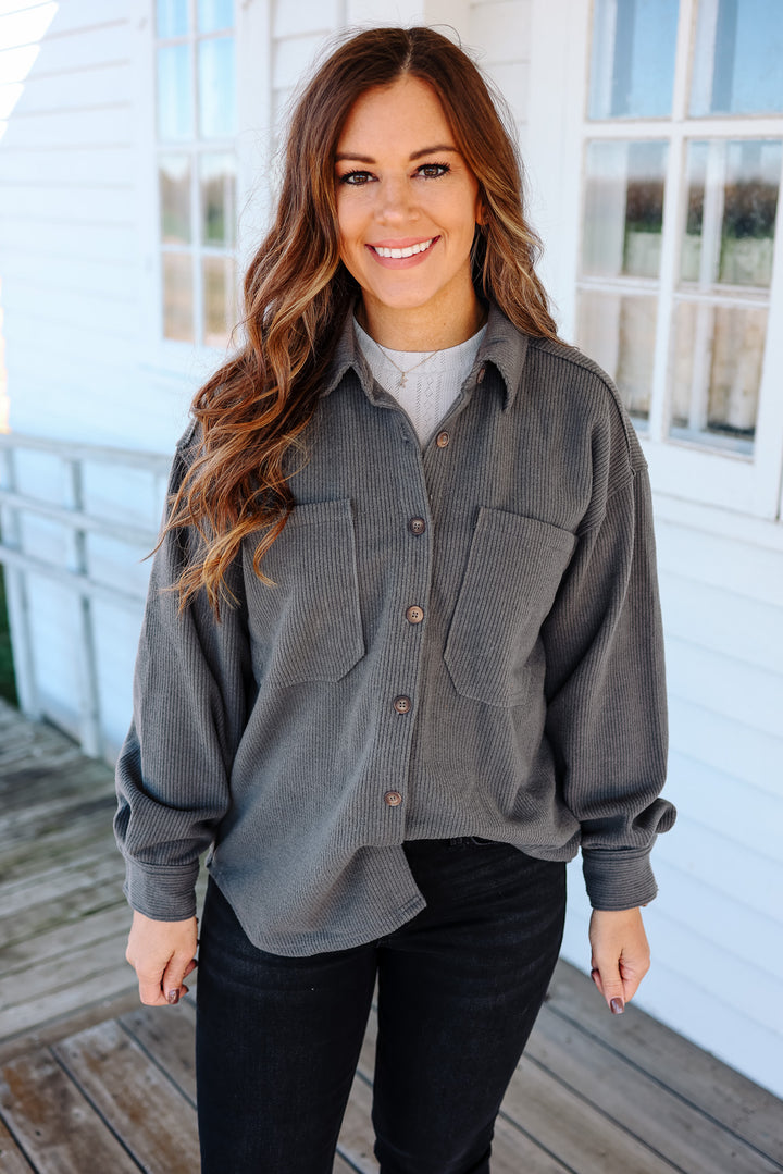 Tess Rib Knit Button Down