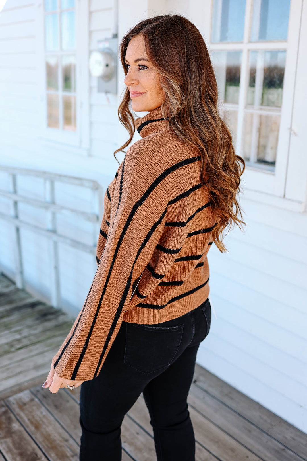 Mae Stripe Turtleneck Sweater - Brown