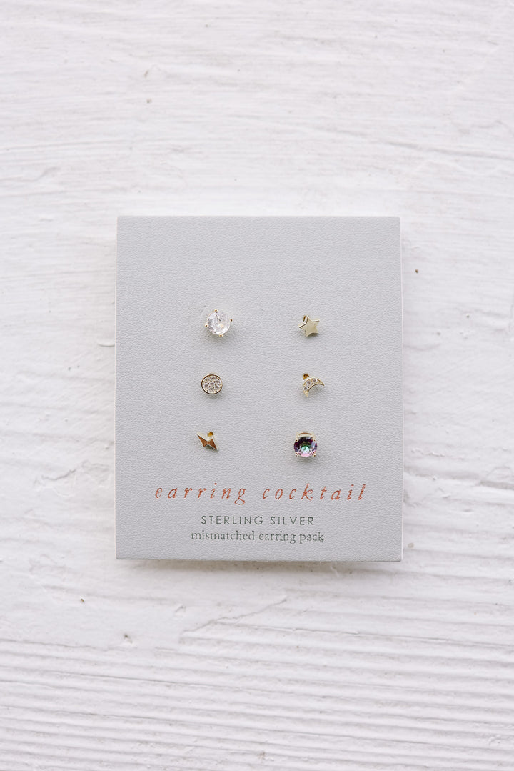 Moon Star Stud Earrings Set