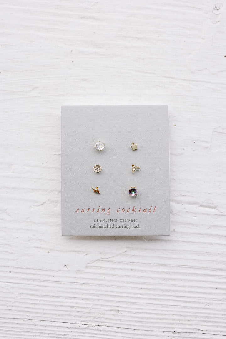 Moon Star Stud Earrings Set