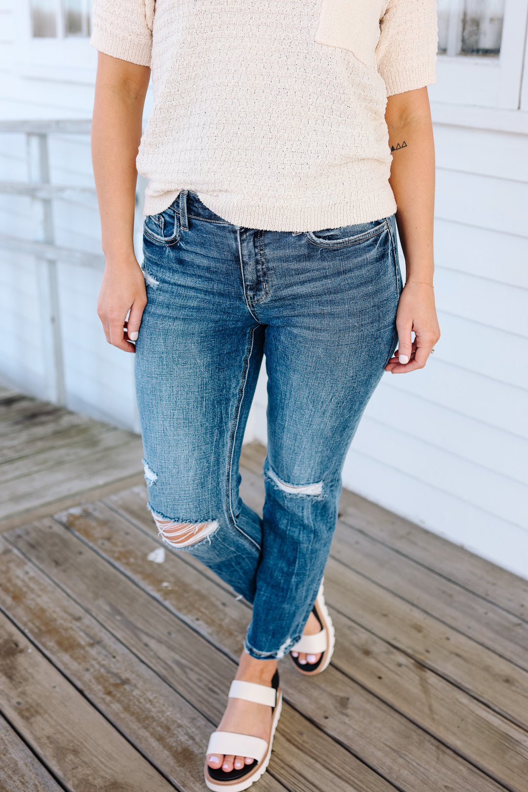 Easton Mid Rise Distressed Crop Straight Jean