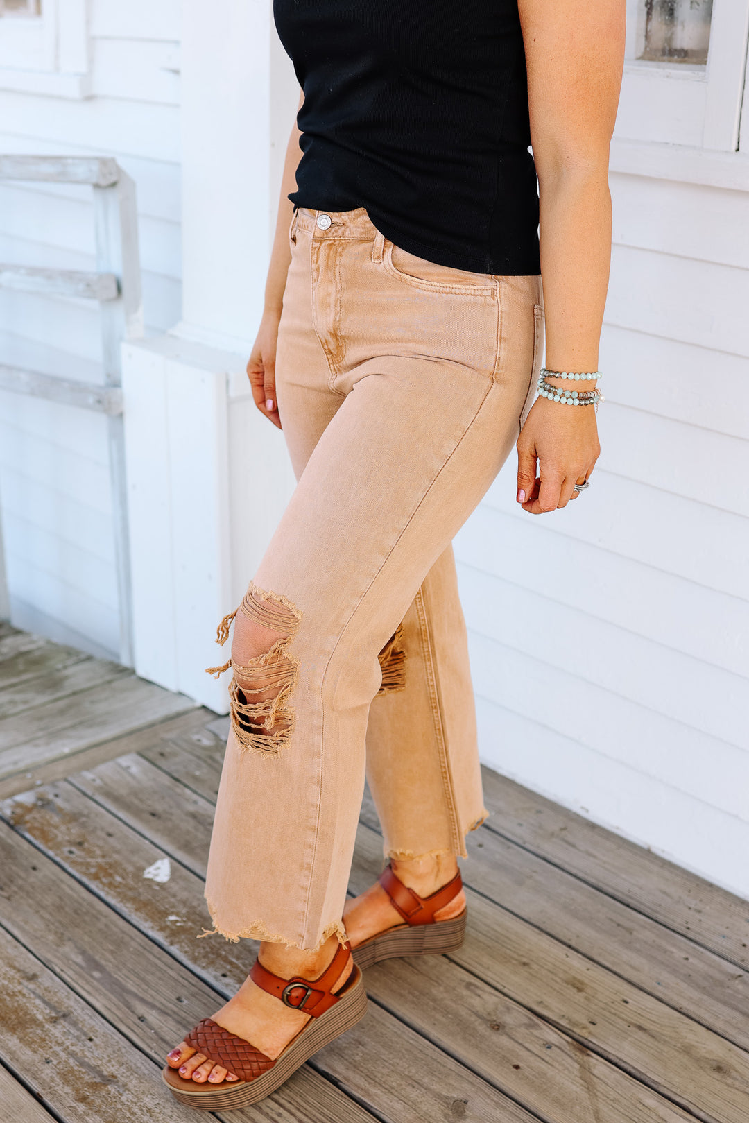 Stevie Vintage Crop Flare Jeans - Tan