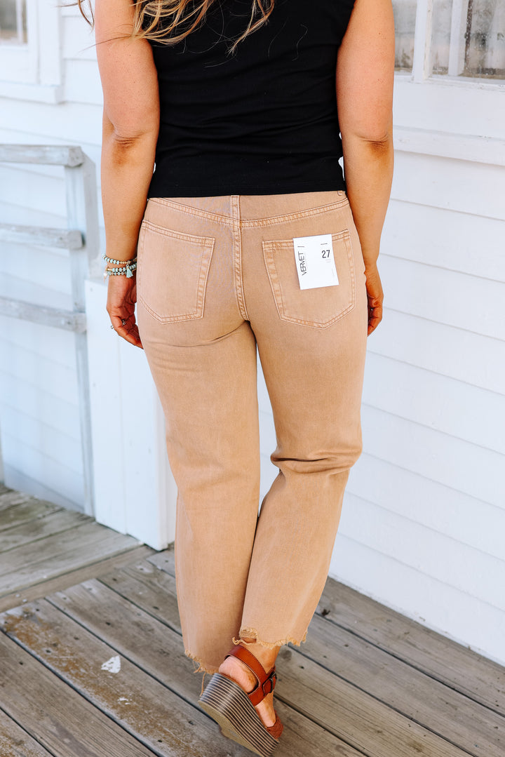 Stevie Vintage Crop Flare Jeans - Tan