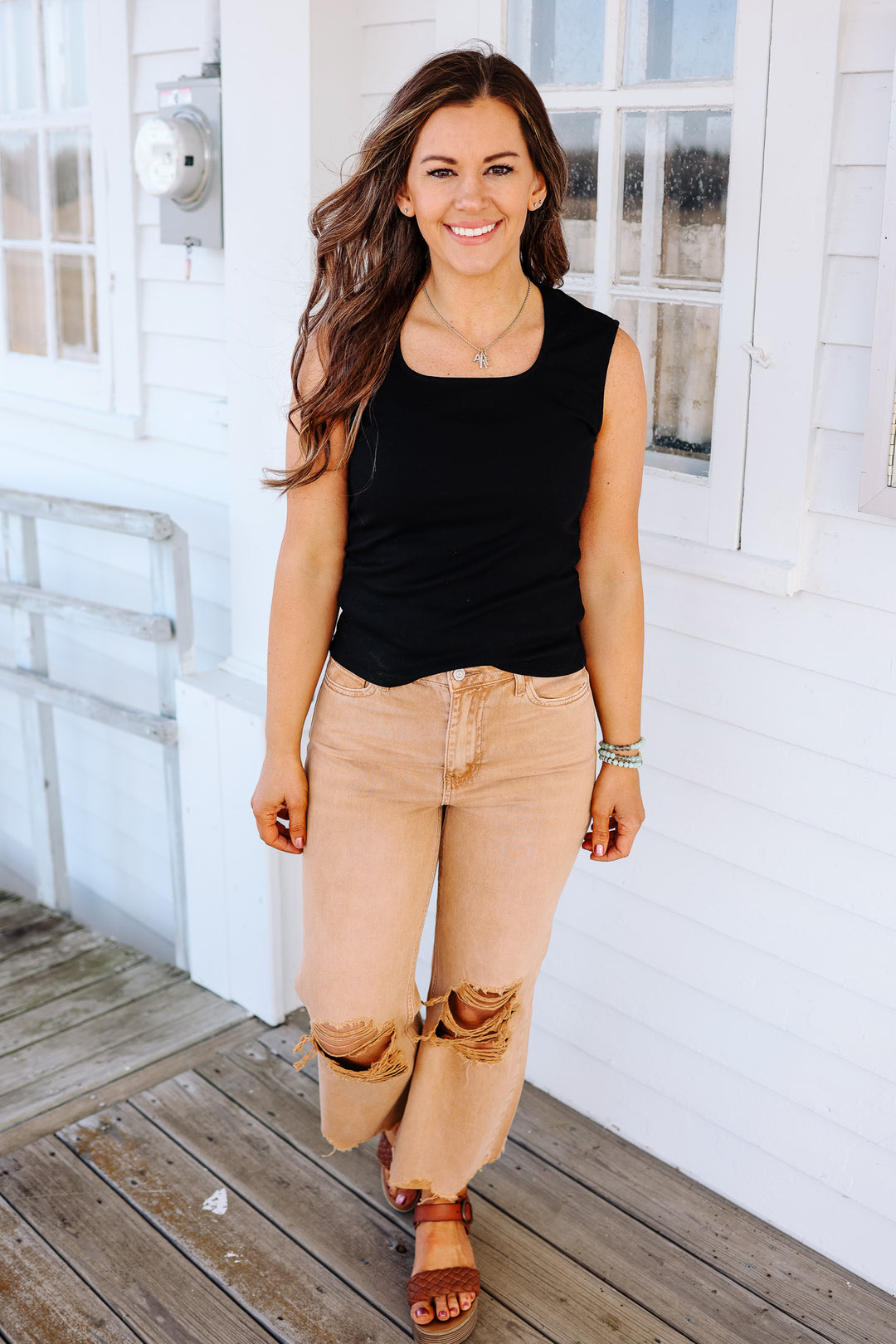 Stevie Vintage Crop Flare Jeans - Tan