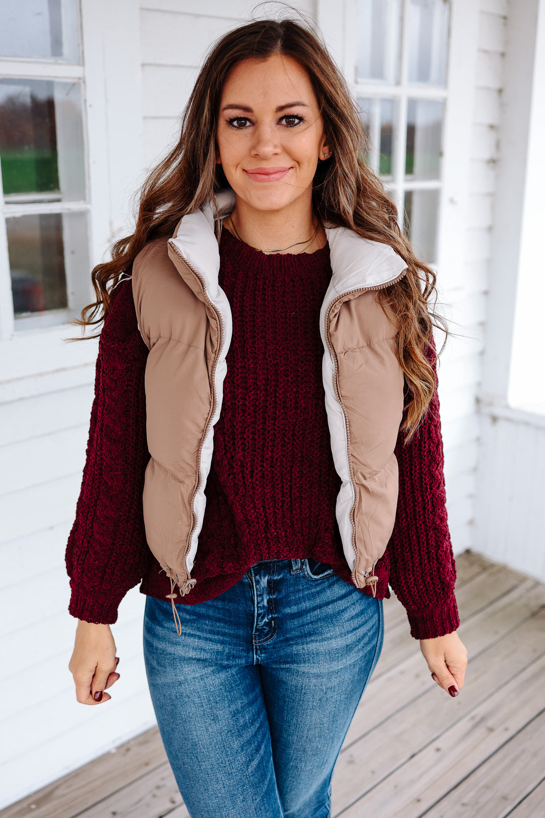 Pax Reversible Cropped Puffer Vest - Light Mocha