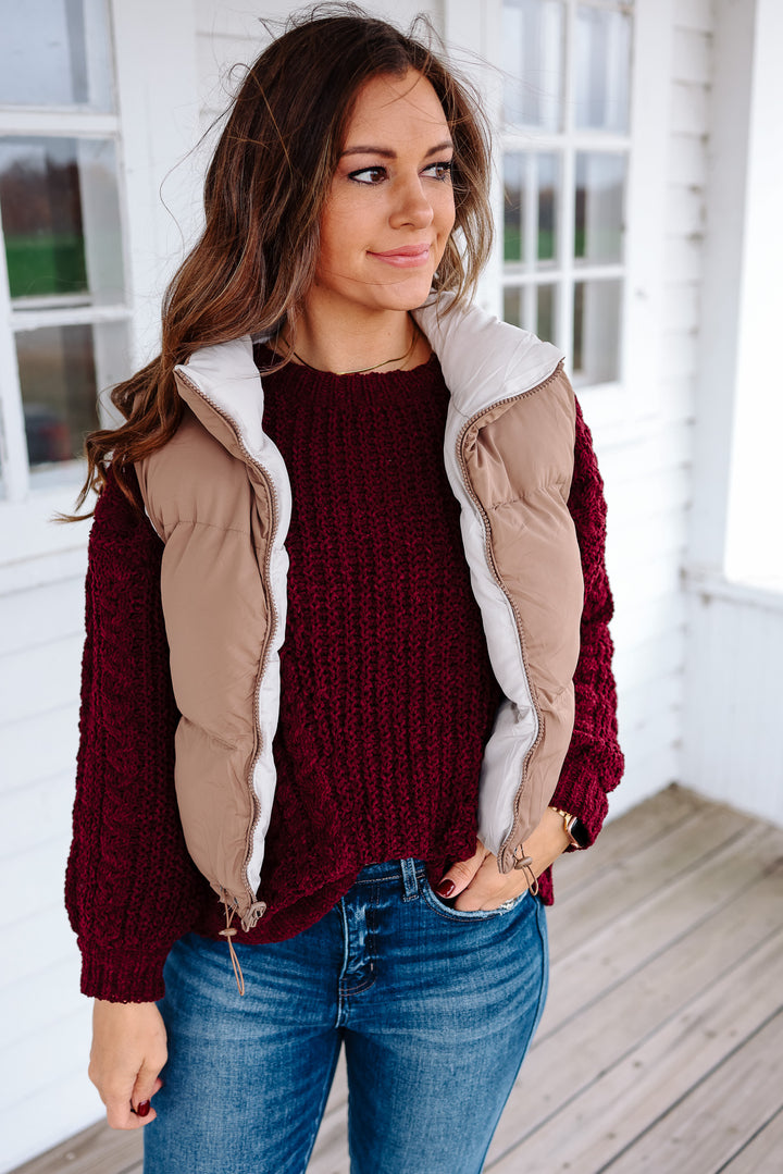 Pax Reversible Cropped Puffer Vest - Light Mocha