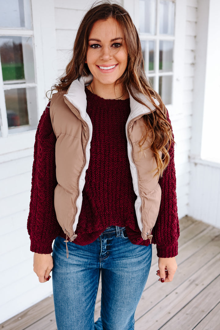 Pax Reversible Cropped Puffer Vest - Light Mocha