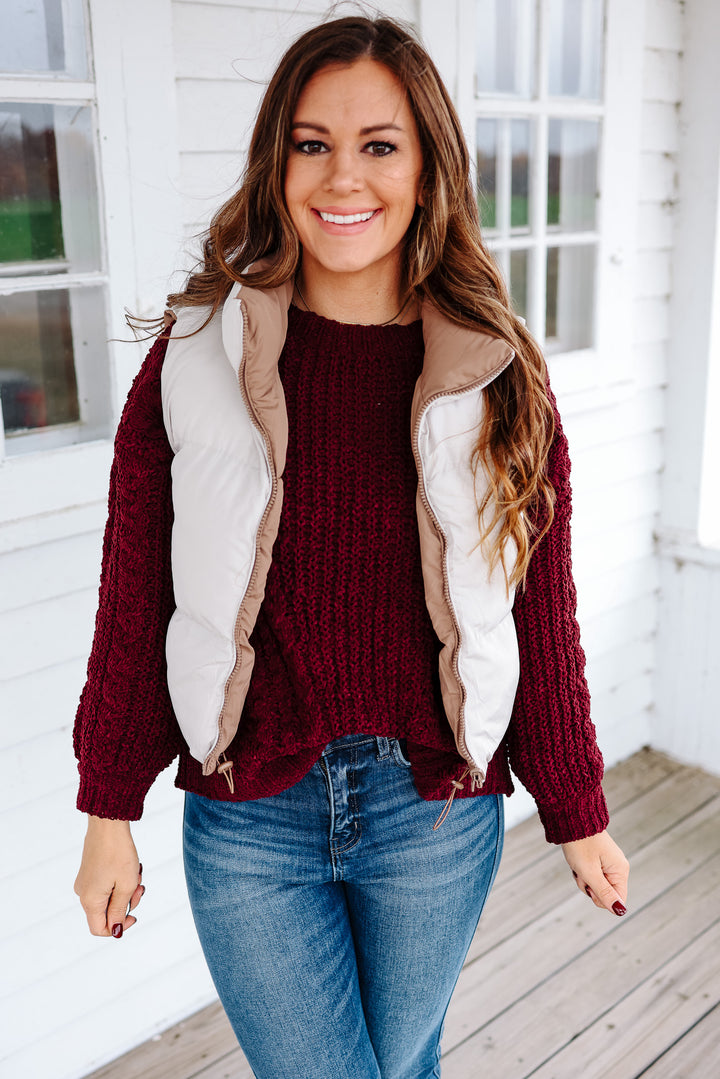 Pax Reversible Cropped Puffer Vest - Light Mocha