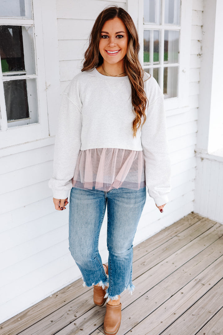 Erin Mesh Peplum Sweatshirt - Pink