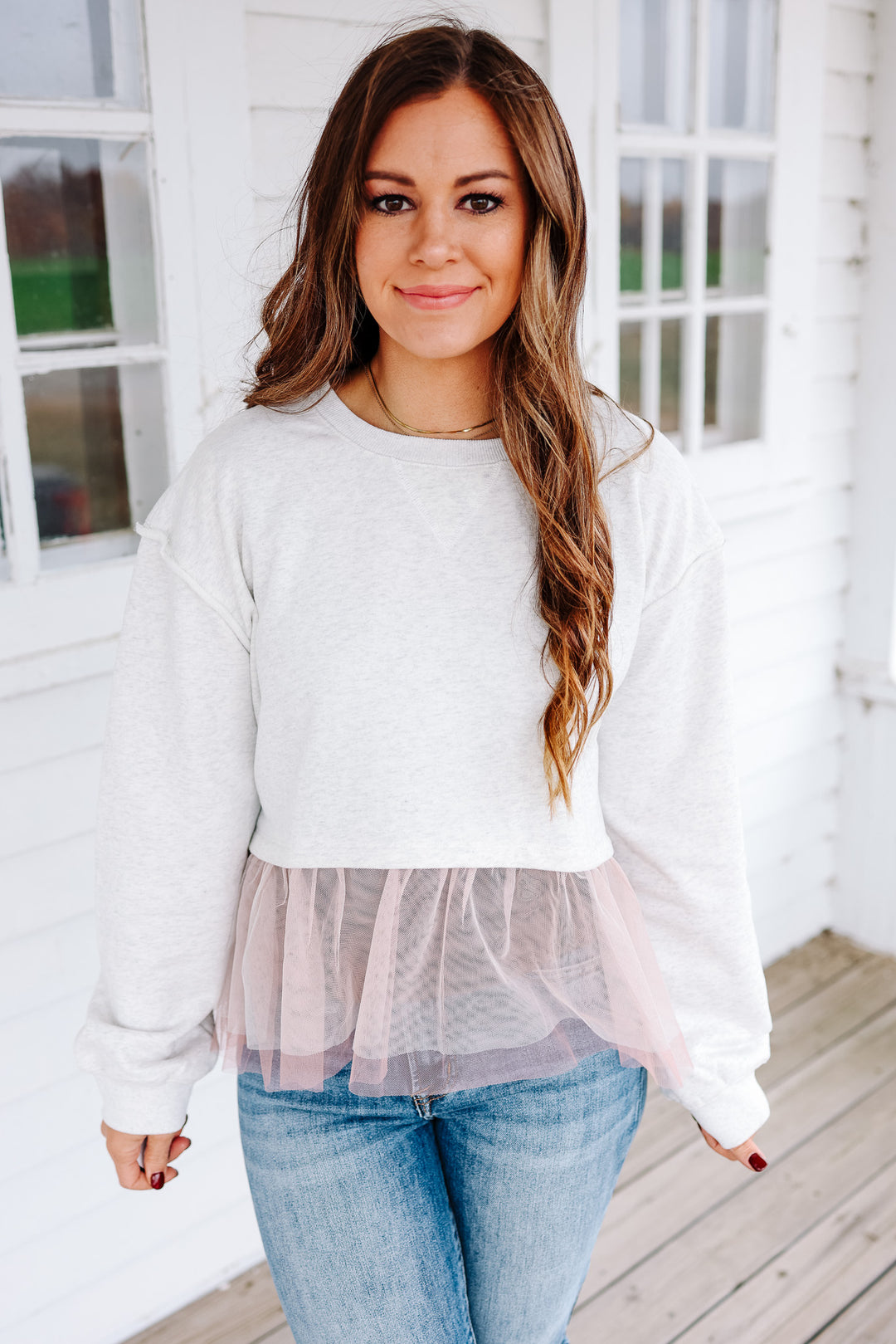 Erin Mesh Peplum Sweatshirt - Pink